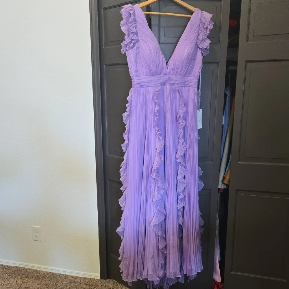 NWT Mac Duggal Lavender Ruffle Maxi Dress - Picture 4 of 15